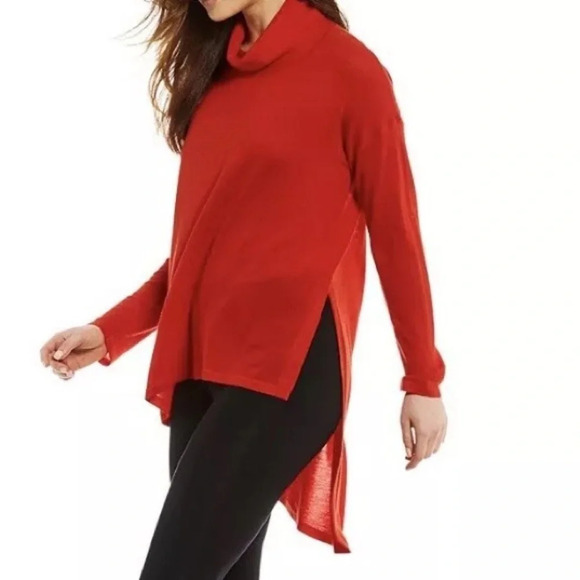 Eileen Fisher Sweater Women's XL Red Asymmetrical Merino Wool Drapey Cowl Casual - Picture 1 of 14